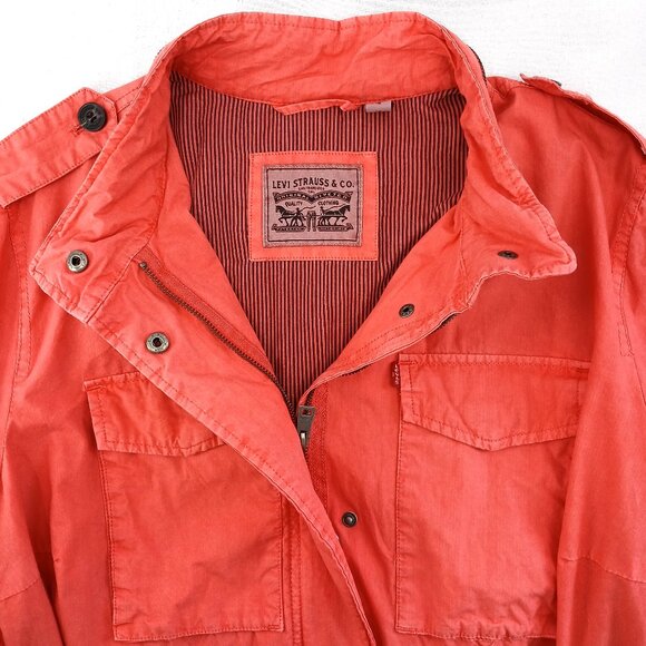 Levi's Coral Bright Orange Utility Rain Jacket for Women Like New - Picture 6 of 11